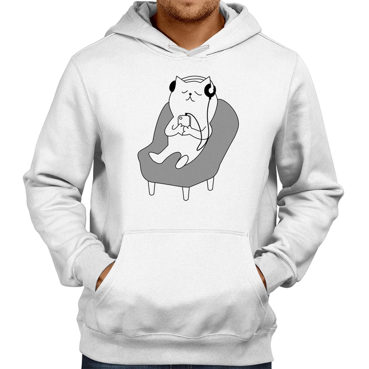 Moletom Gatinho Ouvindo Música - Branco