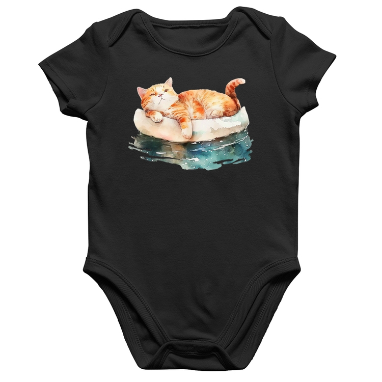 Body Bebê Algodão Gatinho Relaxando na Bóia