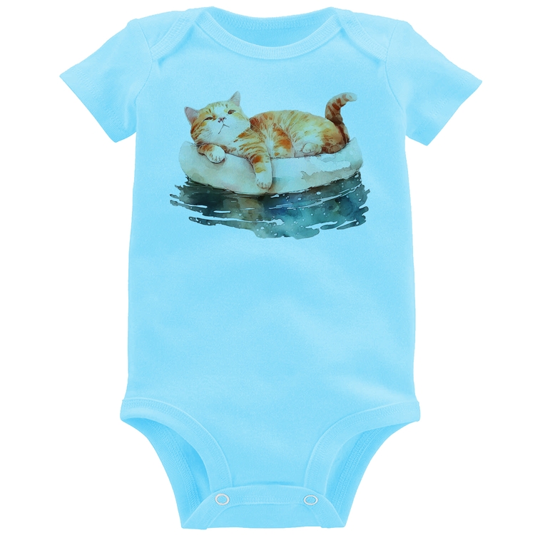 Body Bebê Gatinho Relaxando na Bóia - Azul Bebê