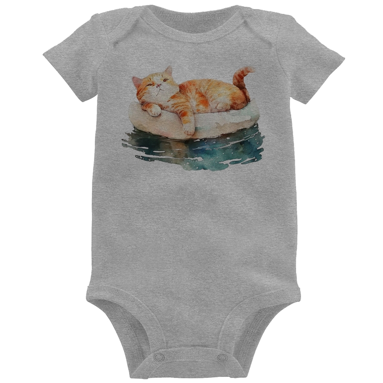 Body Bebê Gatinho Relaxando na Bóia - Cinza