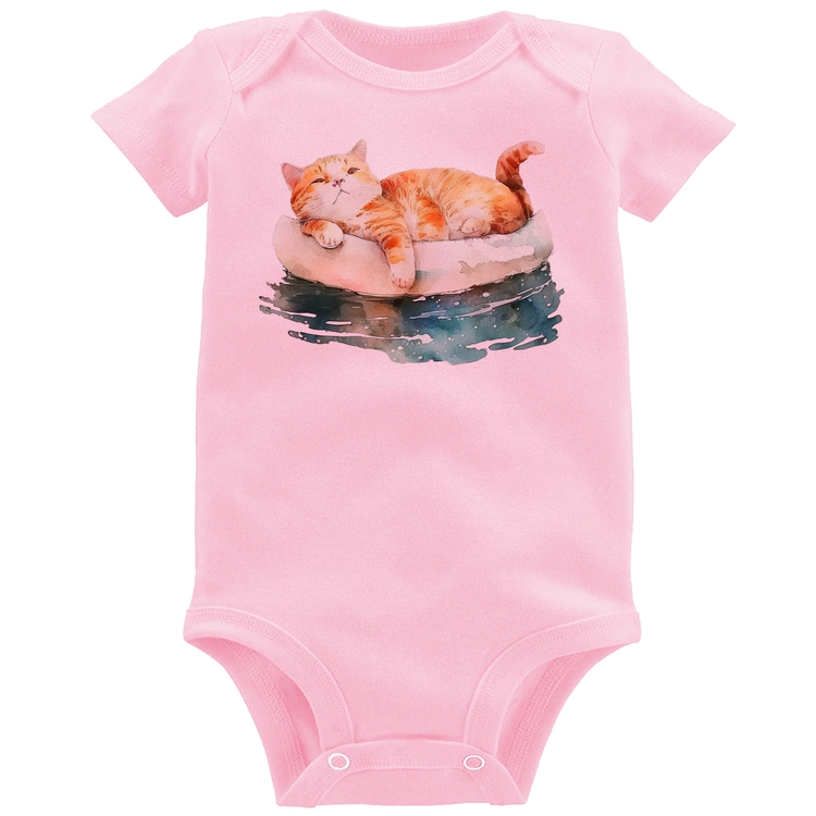 Body Bebê Gatinho Relaxando na Bóia - Rosa Bebê