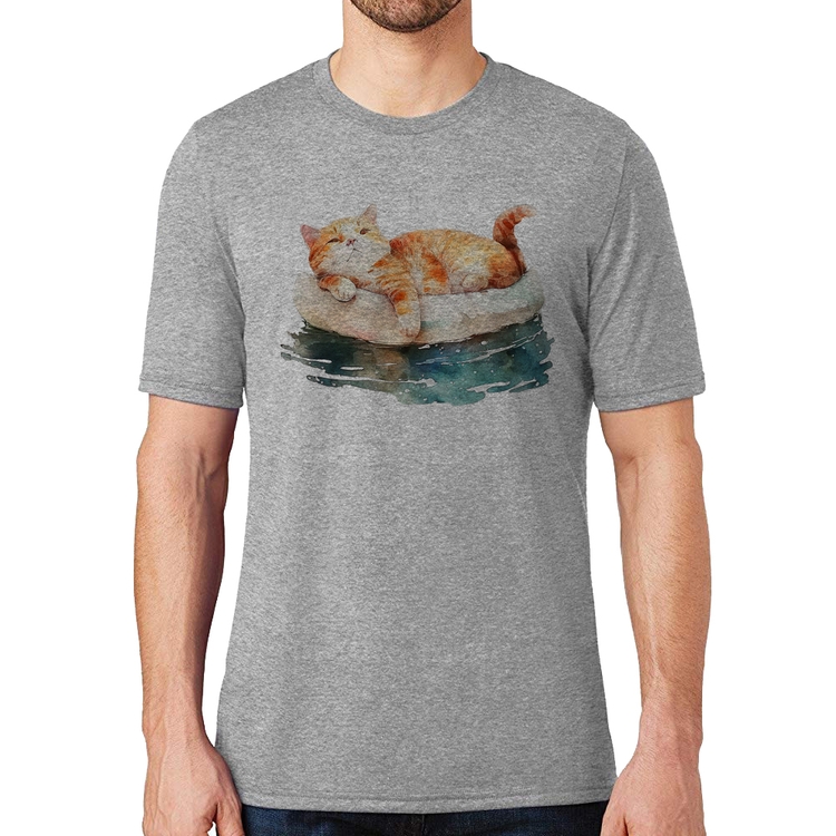 Camiseta Gatinho Relaxando na Bóia - Cinza