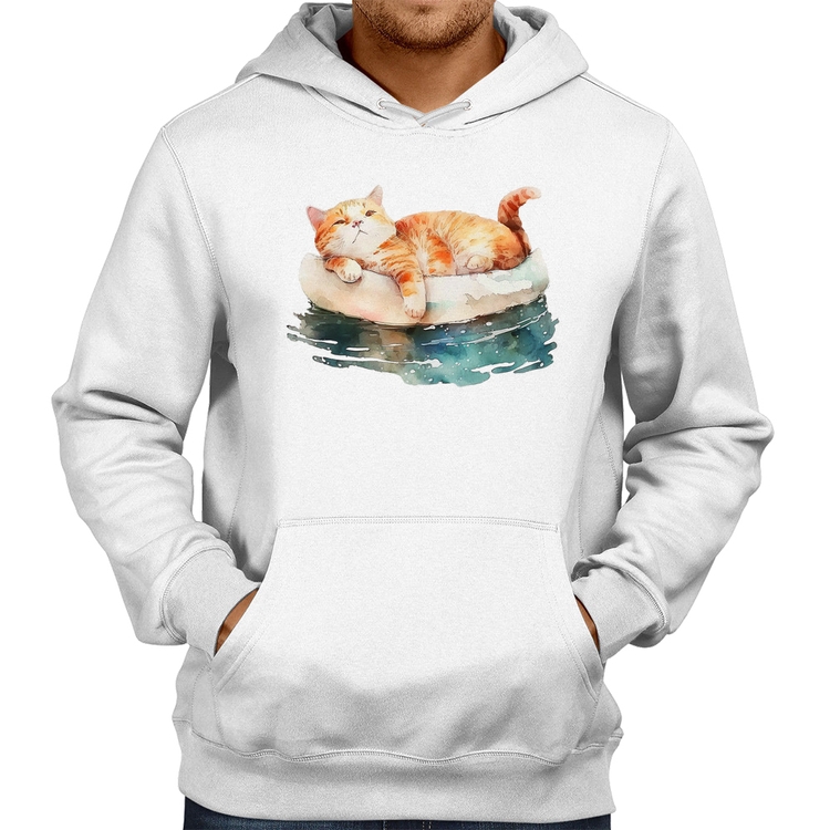 Moletom Gatinho Relaxando na Bóia - Branco