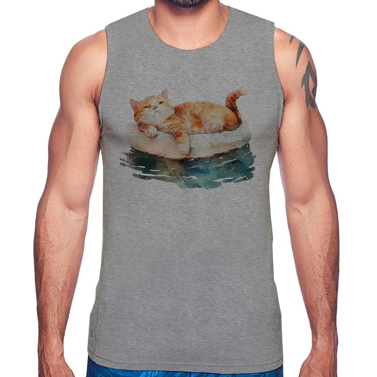 Regata Gatinho Relaxando na Bóia - Cinza