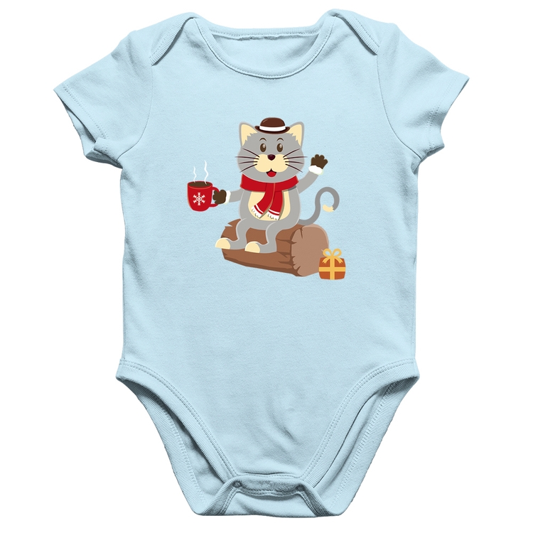 Body Bebê Algodão Gatinho Simpático - Azul Bebê