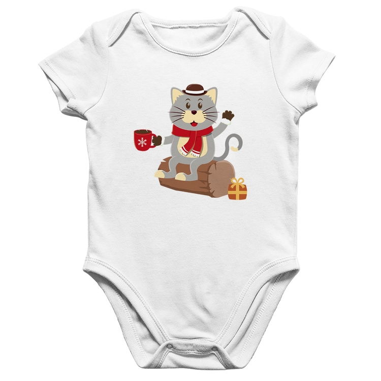 Body Bebê Algodão Gatinho Simpático - Branco