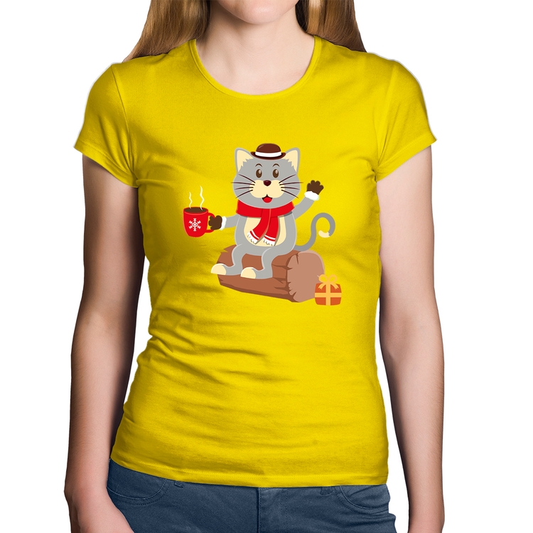 Baby Look Algodão Gatinho Simpático - Amarela