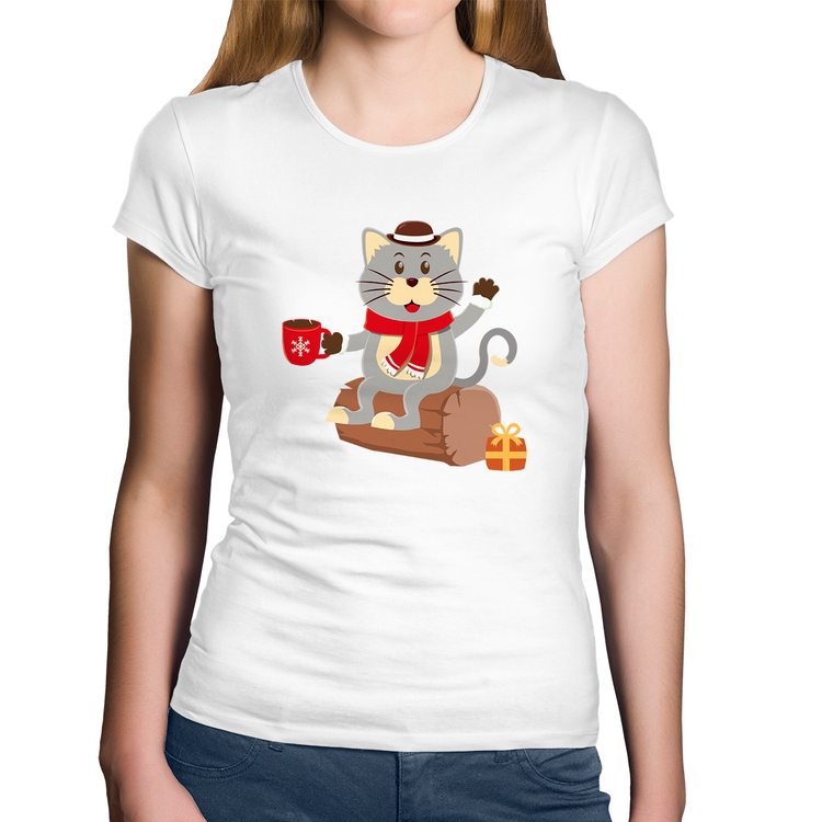 Baby Look Algodão Gatinho Simpático - Branca