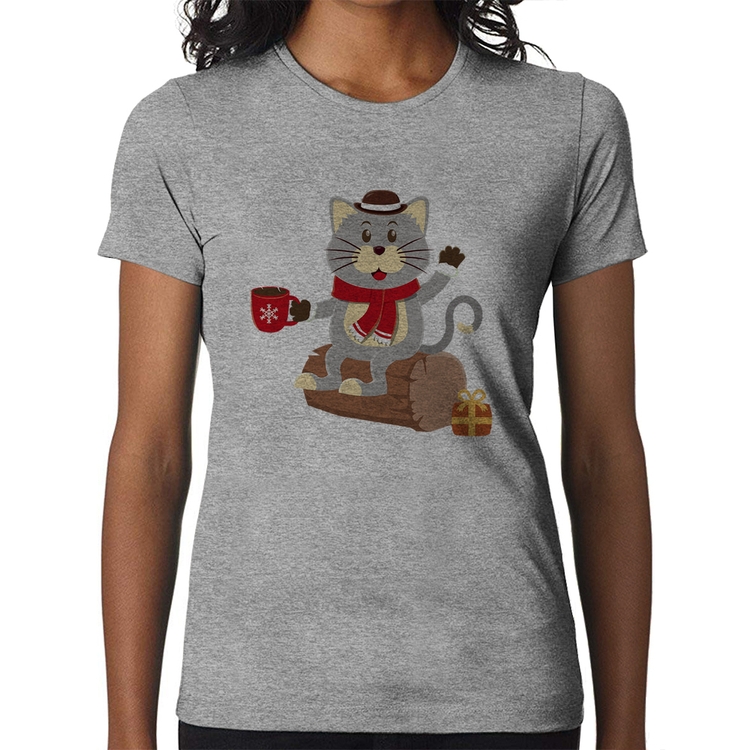 Baby Look Gatinho Simpático - Cinza