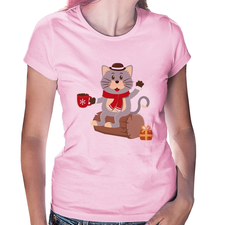 Baby Look Gatinho Simpático - Rosa Bebê