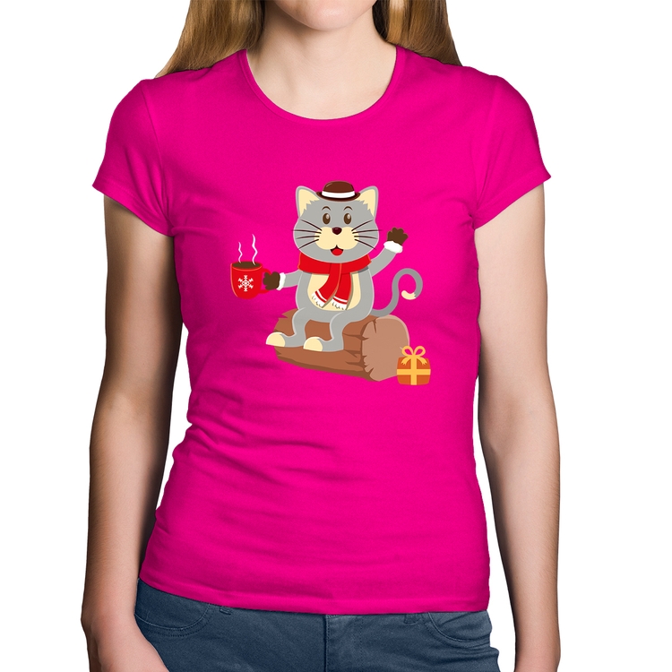 Baby Look Algodão Gatinho Simpático - Rosa