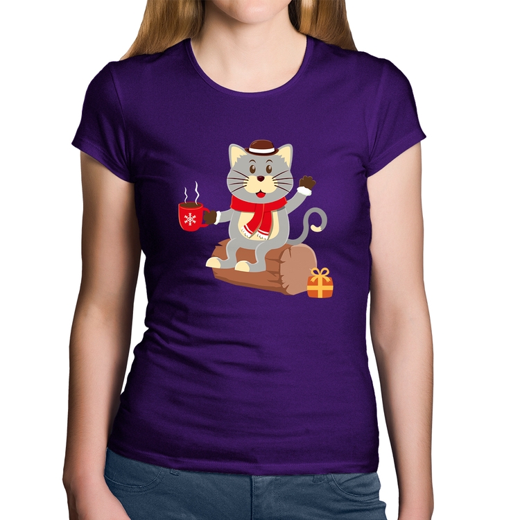 Baby Look Algodão Gatinho Simpático - Roxa