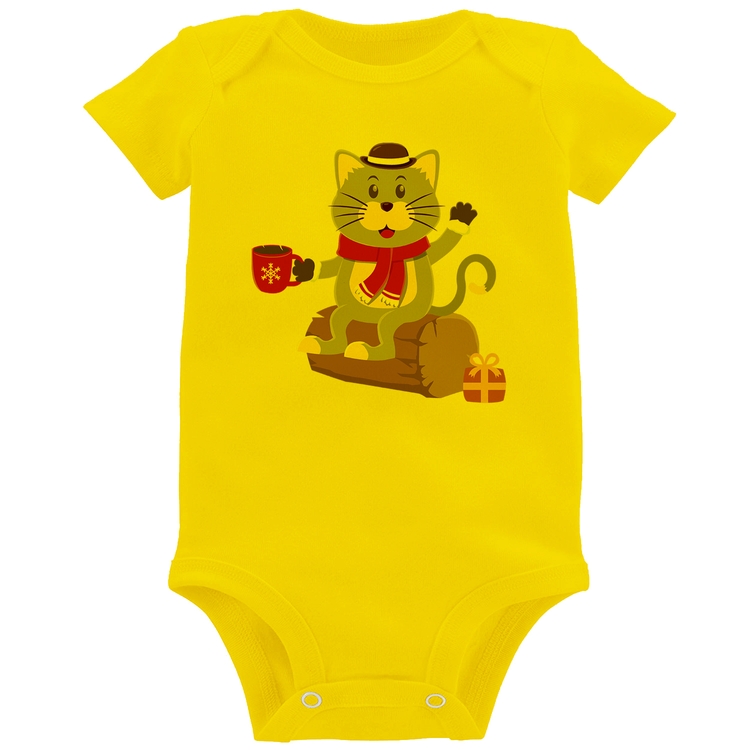 Body Bebê Gatinho Simpático - Amarelo