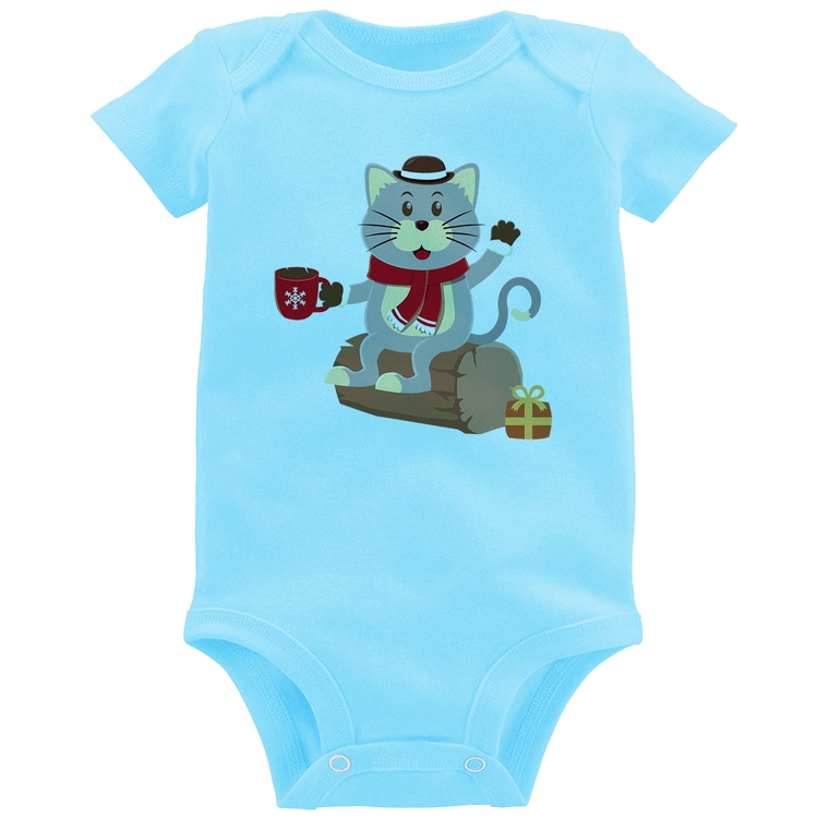 Body Bebê Gatinho Simpático - Azul Bebê