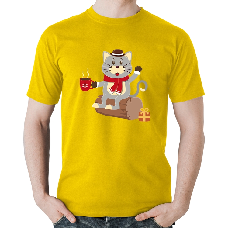 Camiseta Algodão Gatinho Simpático - Amarela