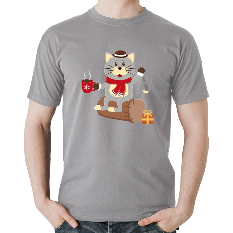Camiseta Algodão Gatinho Simpático - Cinza