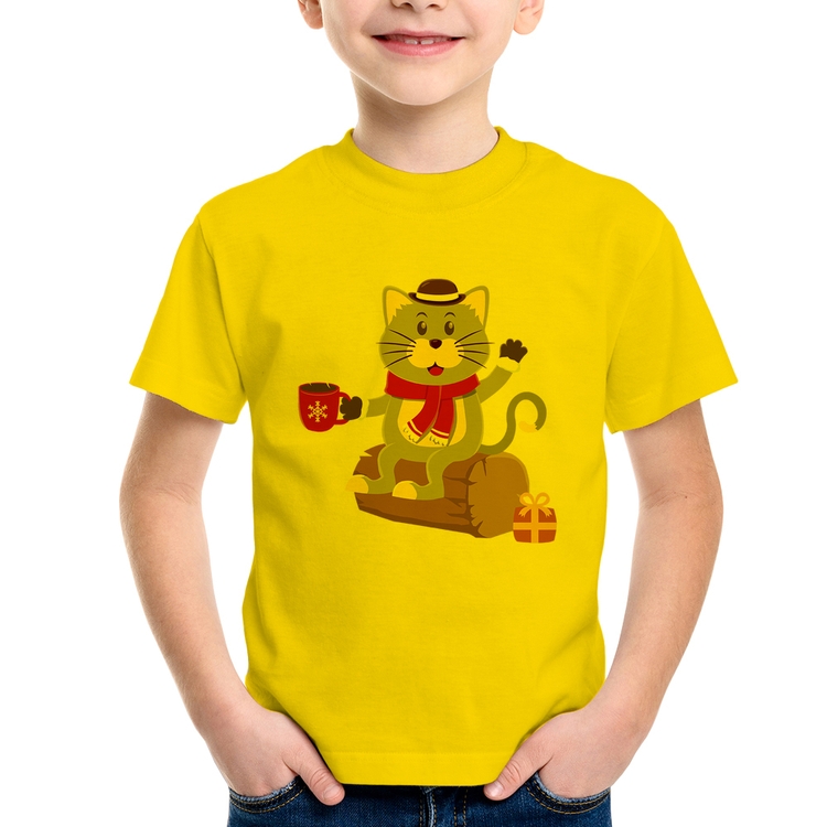 Camiseta Infantil Gatinho Simpático - Amarela