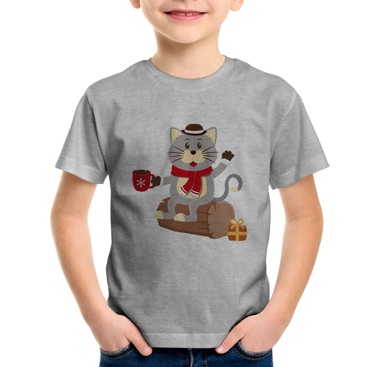 Camiseta Infantil Gatinho Simpático - Cinza