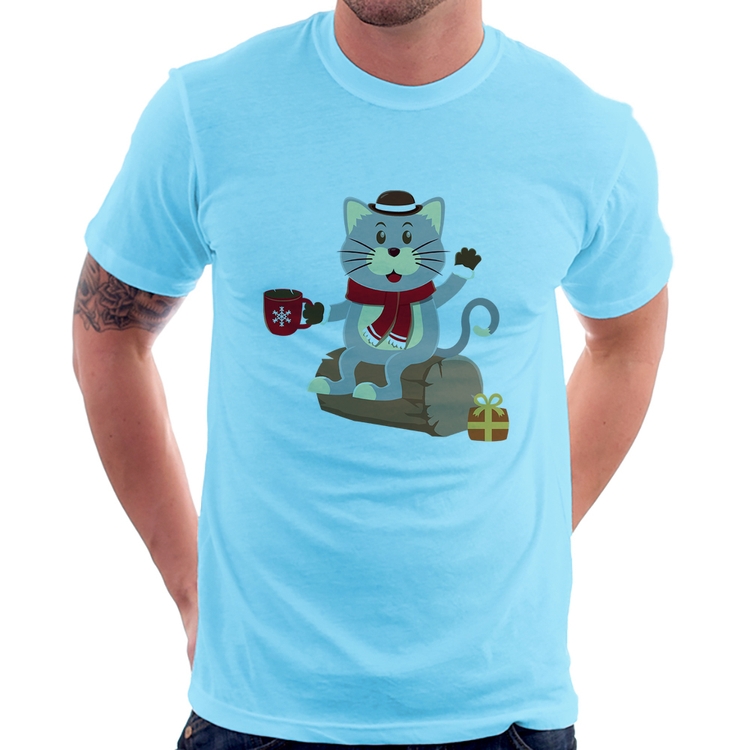 Camiseta Gatinho Simpático - Azul Bebê