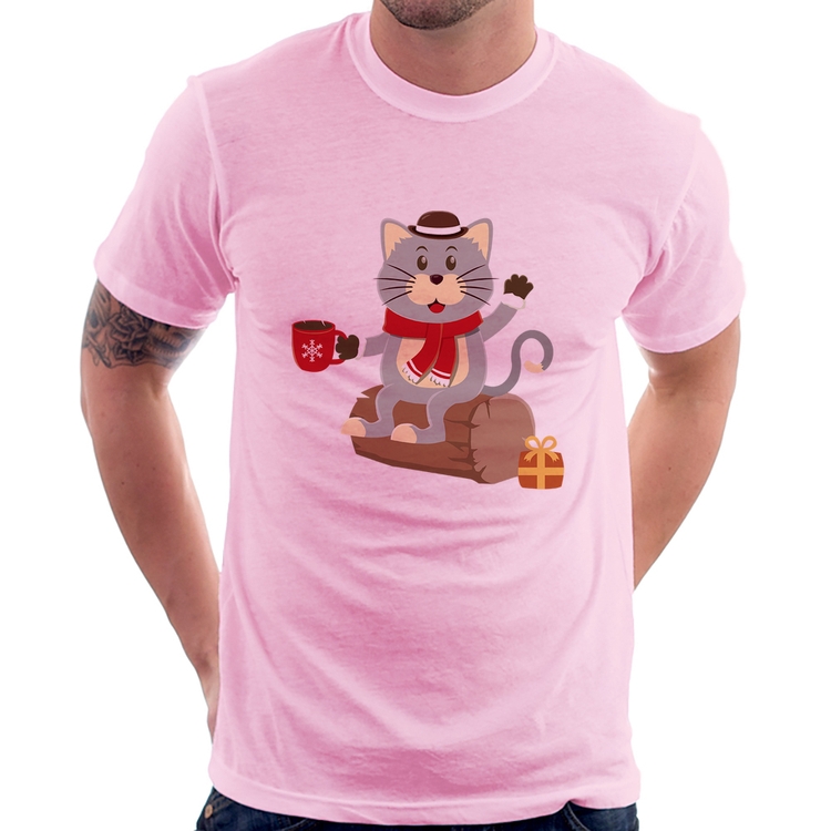 Camiseta Gatinho Simpático - Rosa Bebê