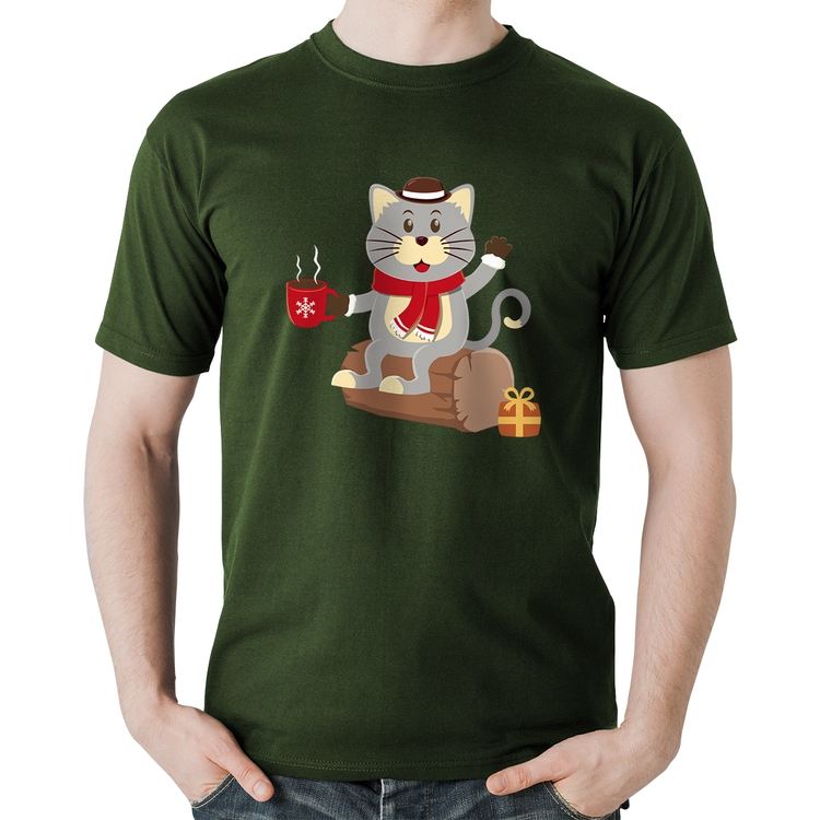 Camiseta Algodão Gatinho Simpático - Musgo