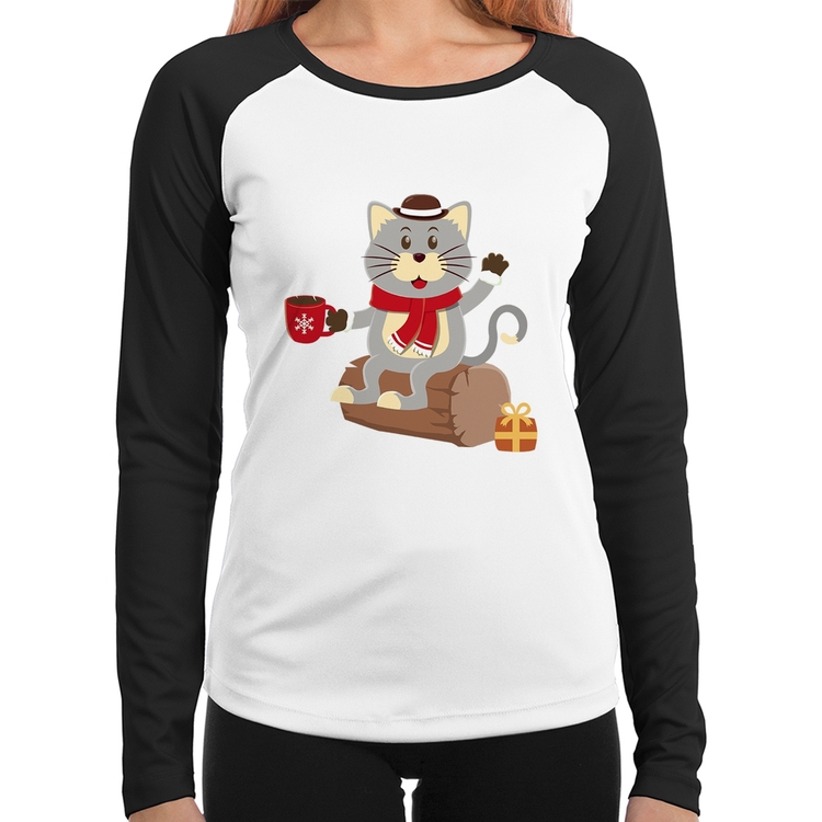 Baby Look Raglan Gatinho Simpático Manga Longa