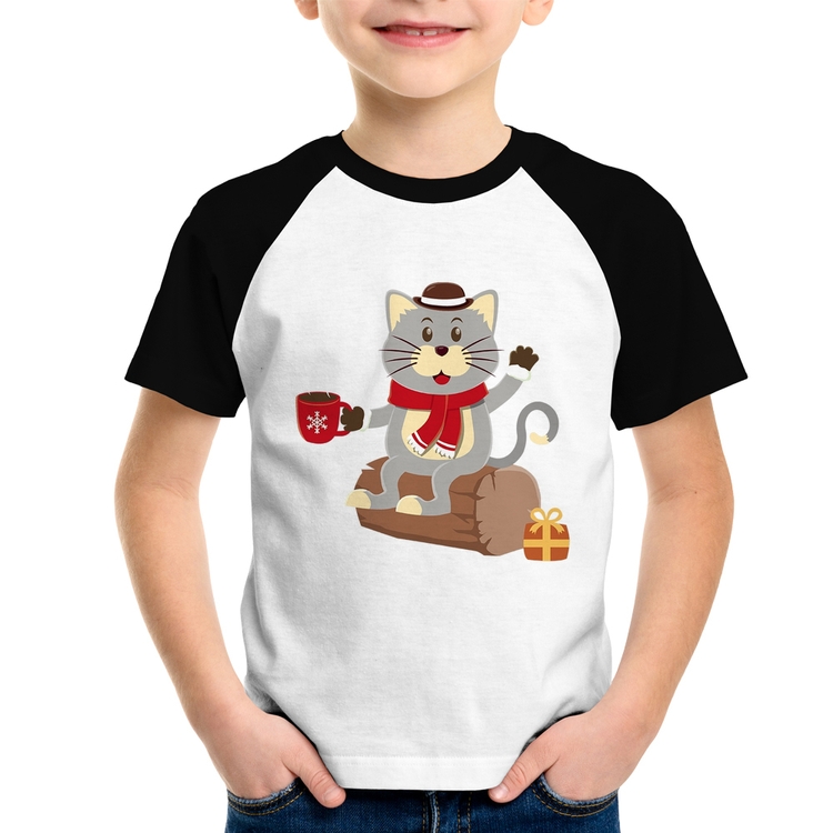 Camiseta Raglan Infantil Gatinho Simpático