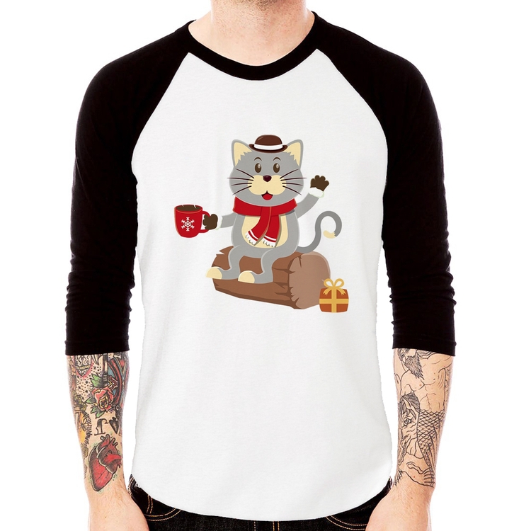 Camiseta Raglan Gatinho Simpático Manga 3/4