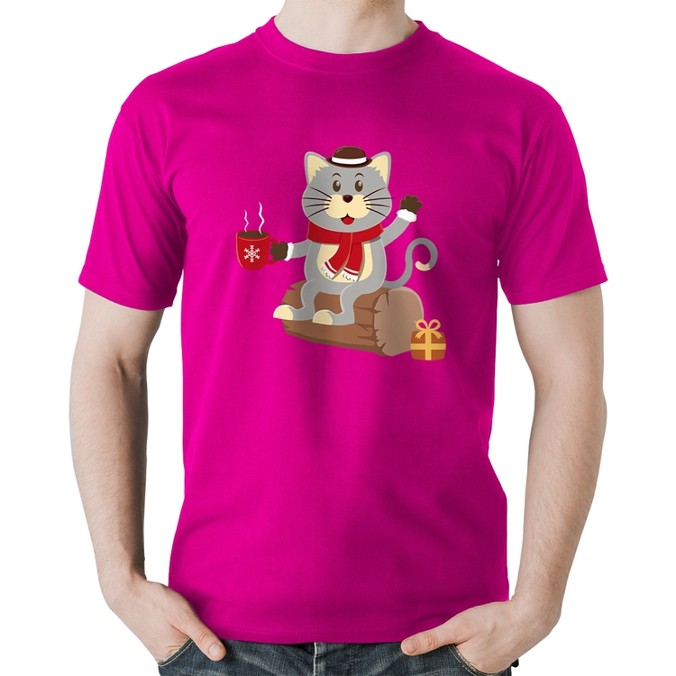 Camiseta Algodão Gatinho Simpático - Rosa