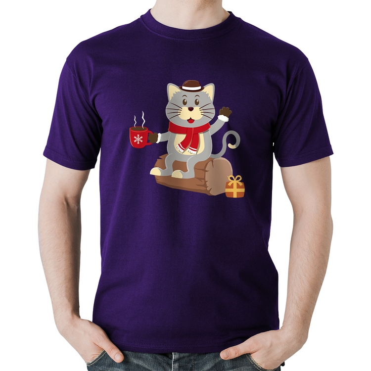 Camiseta Algodão Gatinho Simpático - Roxa