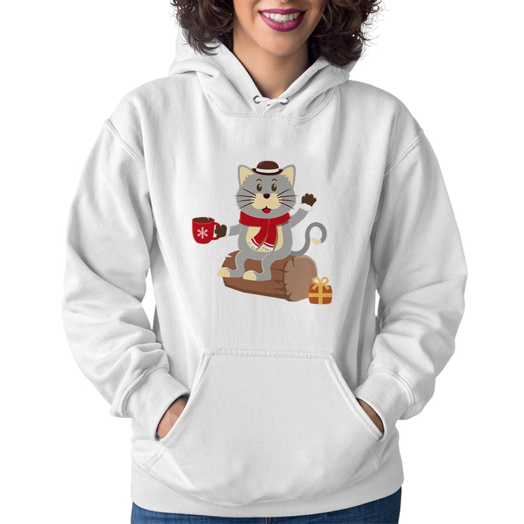 Moletom Feminino Gatinho Simpático - Branco