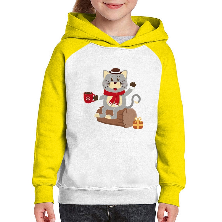 Moletom Infantil Gatinho Simpático - Branco/Amarelo