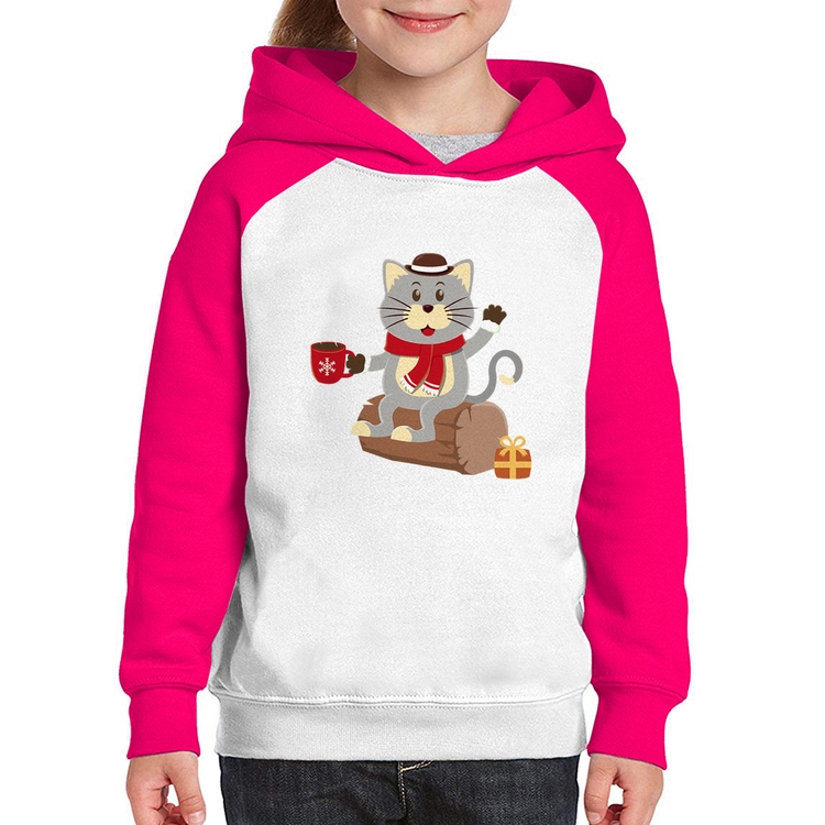 Moletom Infantil Gatinho Simpático - Branco/Rosa