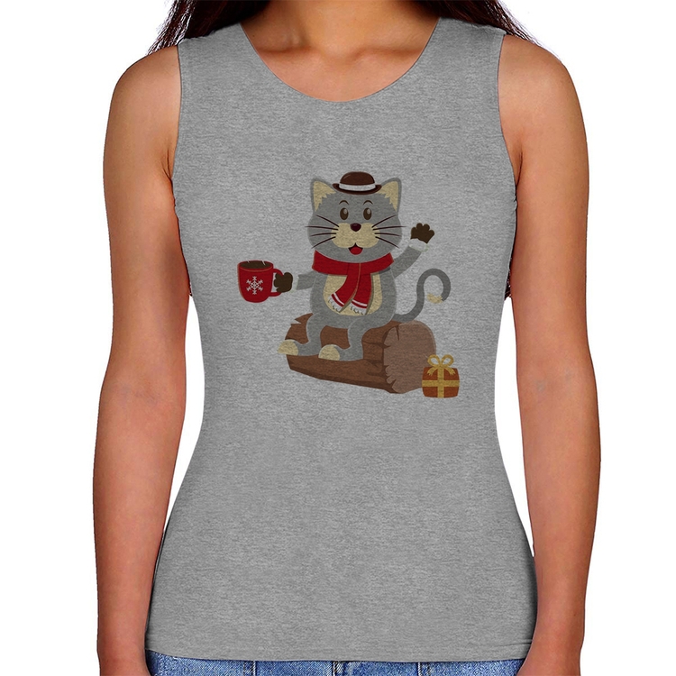 Regata Feminina Gatinho Simpático - Cinza