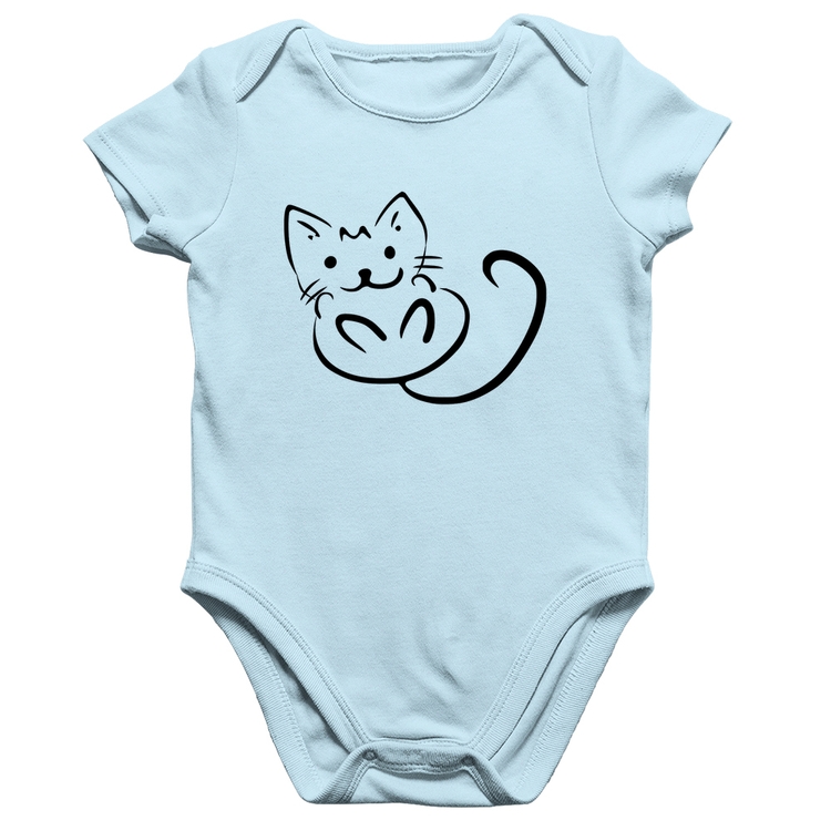 Body Bebê Algodão Gatinho Traços - Azul Bebê