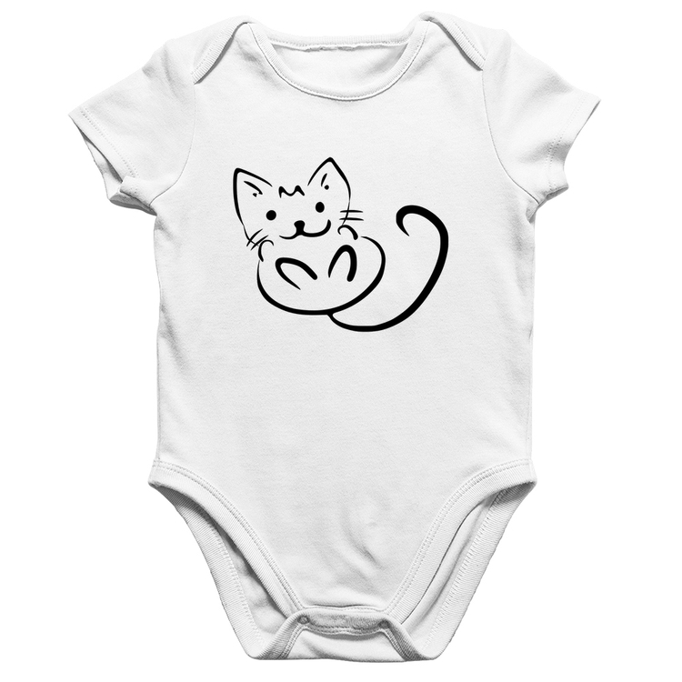 Body Bebê Algodão Gatinho Traços - Branco