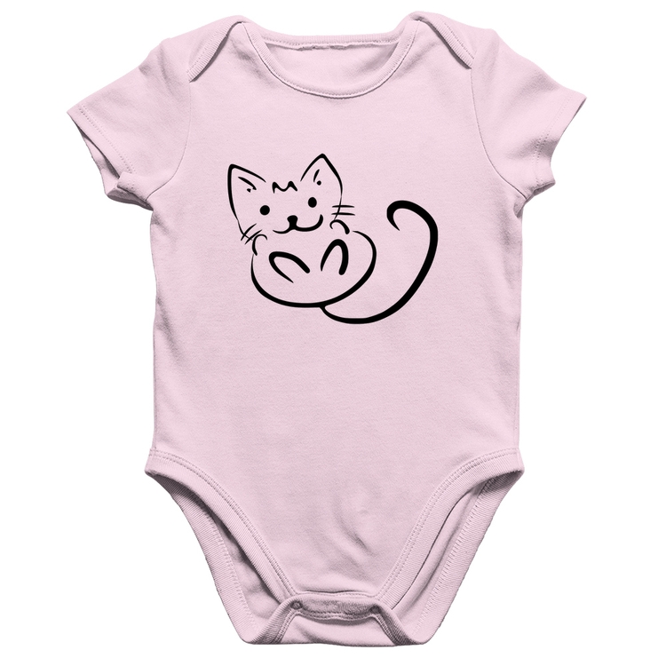 Body Bebê Algodão Gatinho Traços - Rosa Bebê