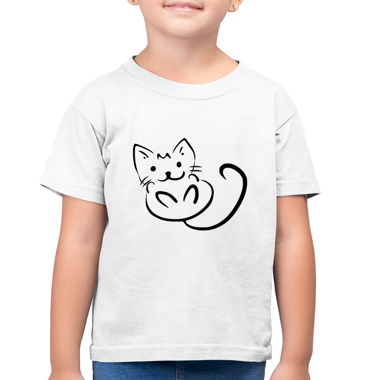 Camiseta Algodão Infantil Gatinho Traços - Branca
