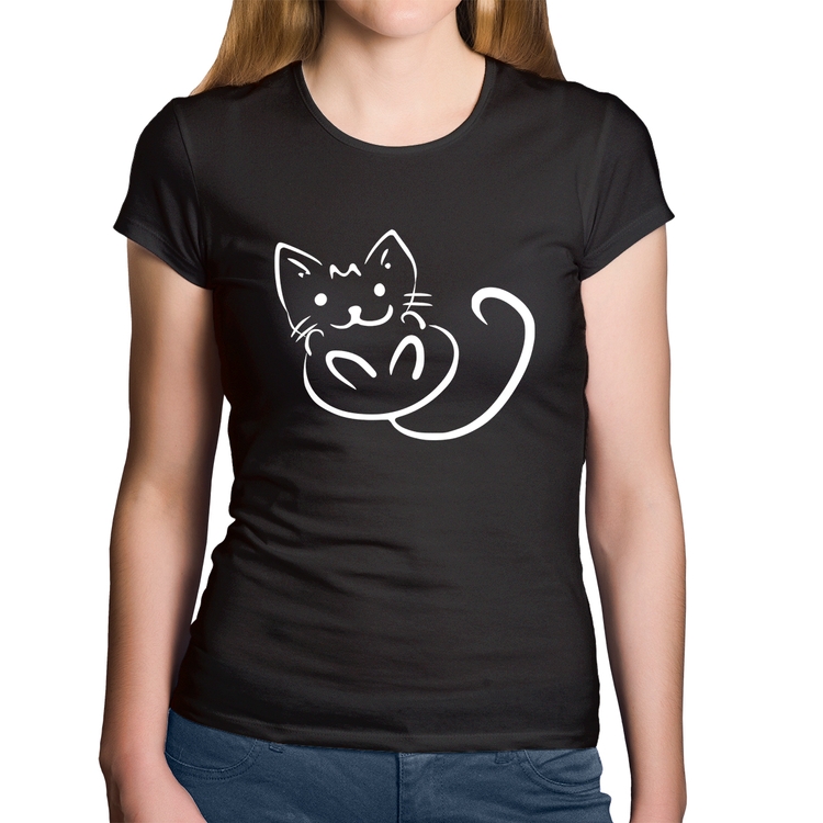 Baby Look Algodão Gatinho Traços