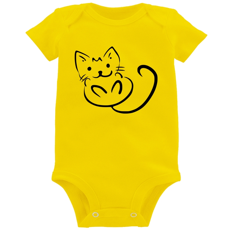 Body Bebê Gatinho Traços - Amarelo