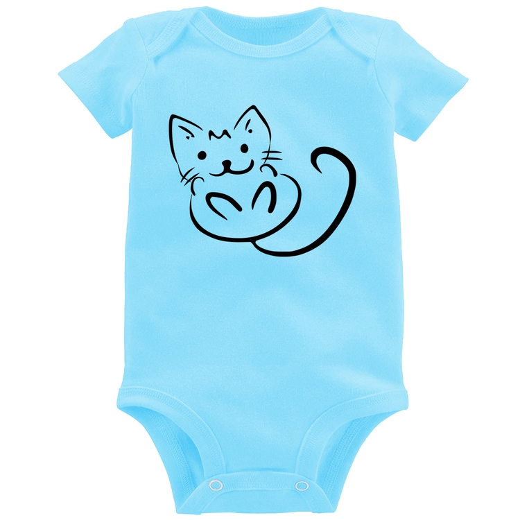 Body Bebê Gatinho Traços - Azul Bebê
