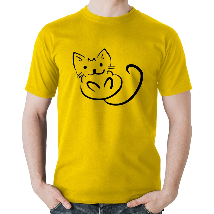 Camiseta Algodão Gatinho Traços - Amarela