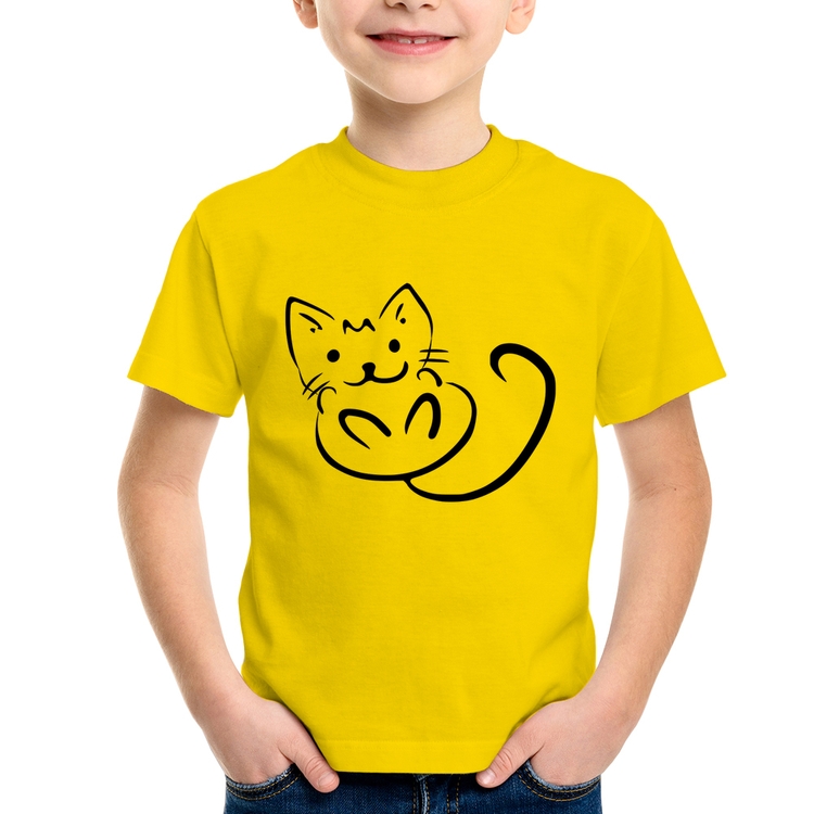 Camiseta Infantil Gatinho Traços - Amarela