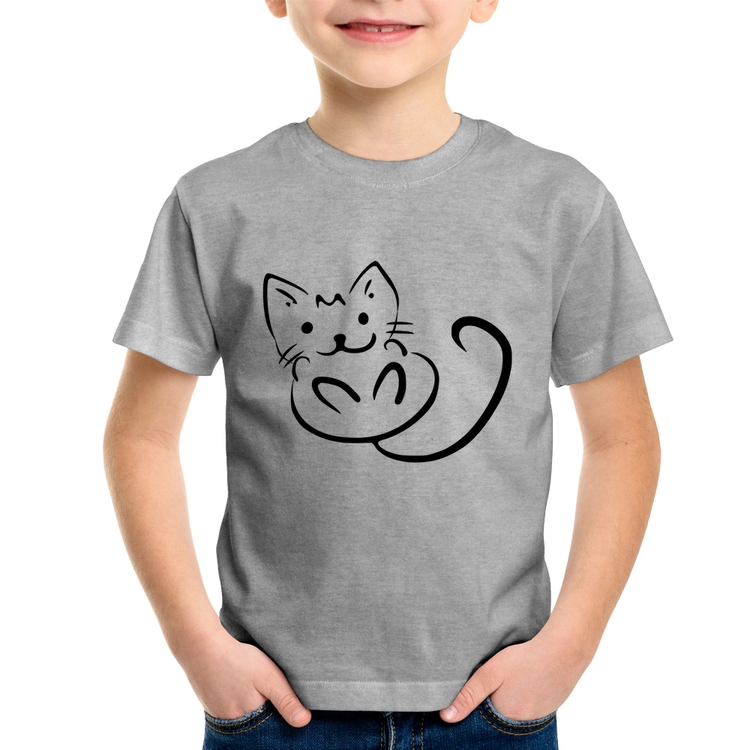 Camiseta Infantil Gatinho Traços - Cinza