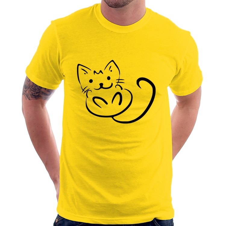 Camiseta Gatinho Traços - Amarela