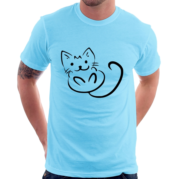 Camiseta Gatinho Traços - Azul Bebê