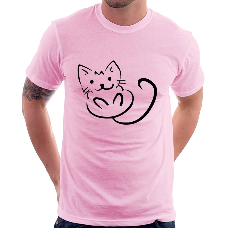 Camiseta Gatinho Traços - Rosa Bebê