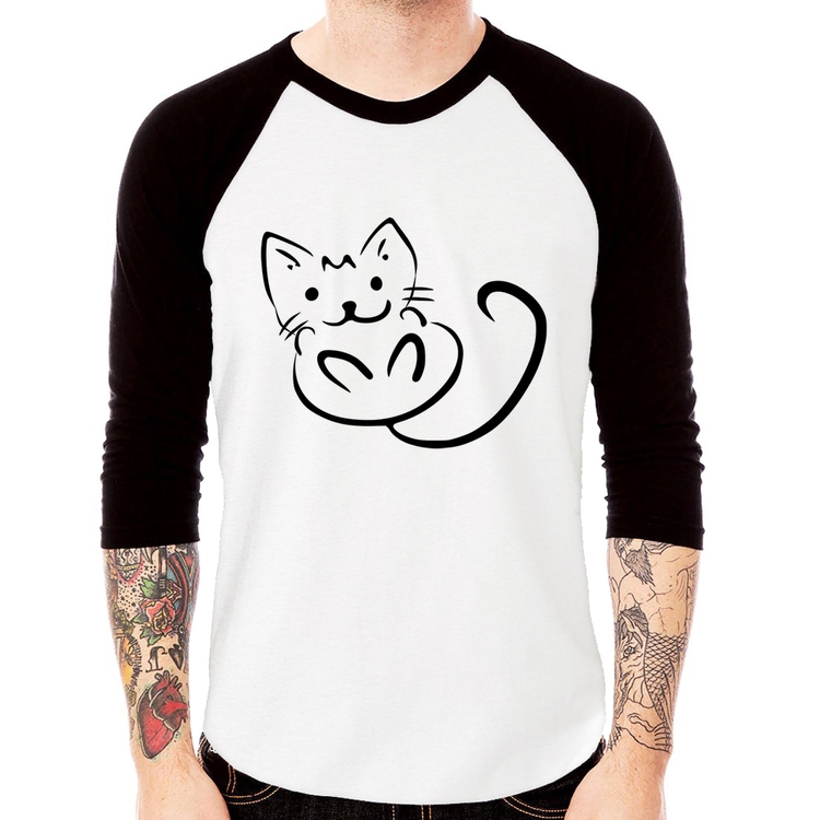 Camiseta Raglan Gatinho Traços Manga 3/4