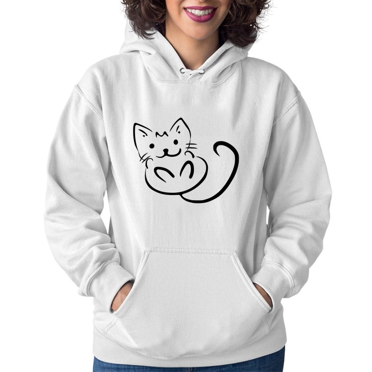 Moletom Feminino Gatinho Traços - Branco