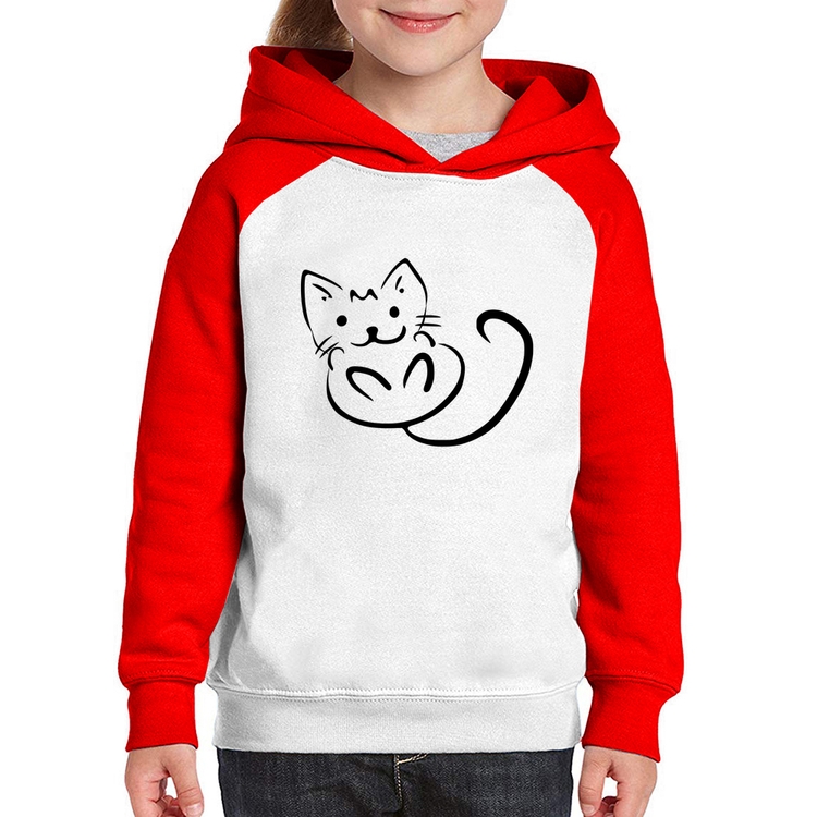 Moletom Infantil Gatinho Traços - Branco/Vermelho